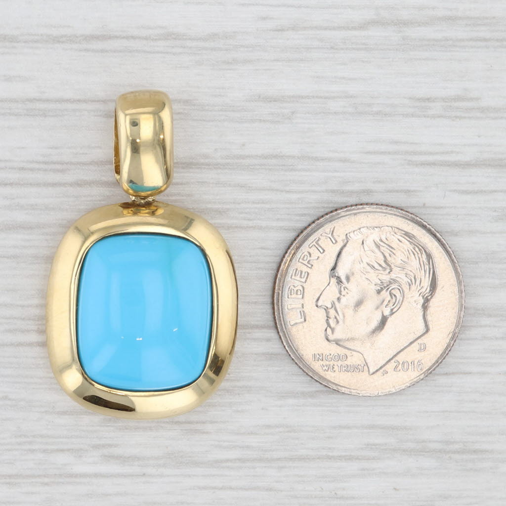 Light Gray Turquoise Cushion Cabochon Solitaire Pendant 18k Yellow Gold