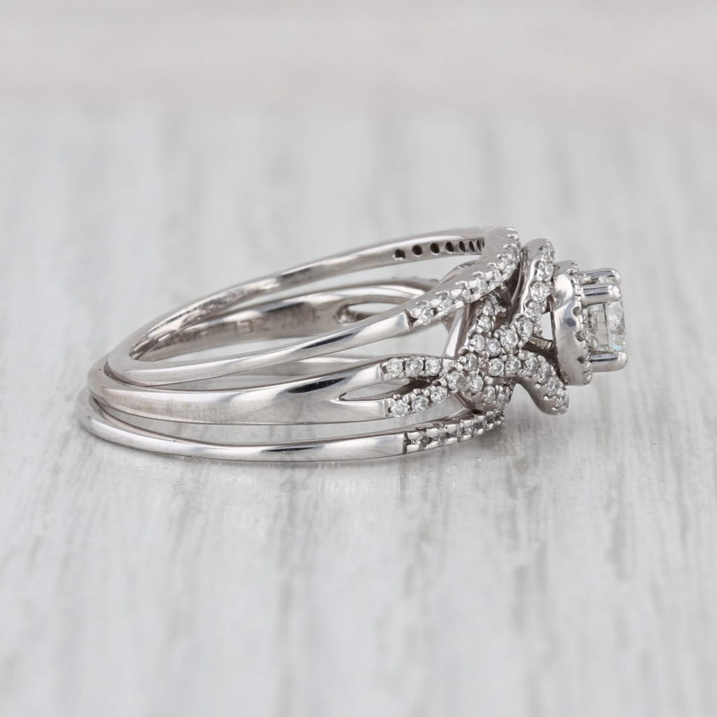 0.95ctw Round Diamond Halo Engagement Ring Wedding Band Bridal Set 14k Gold