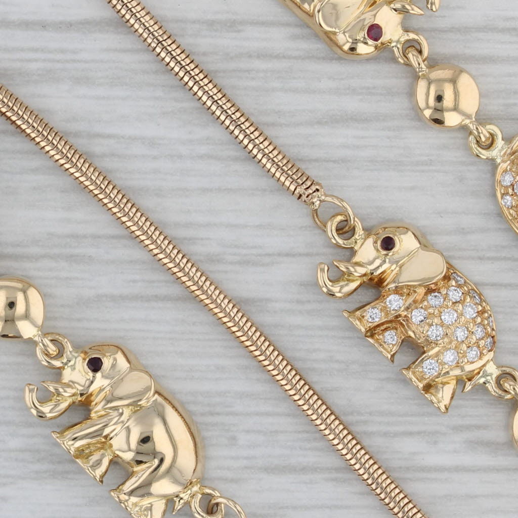 Gray 0.28ctw Diamond Ruby Elephant Necklace 14k 18k Yellow Gold 16"