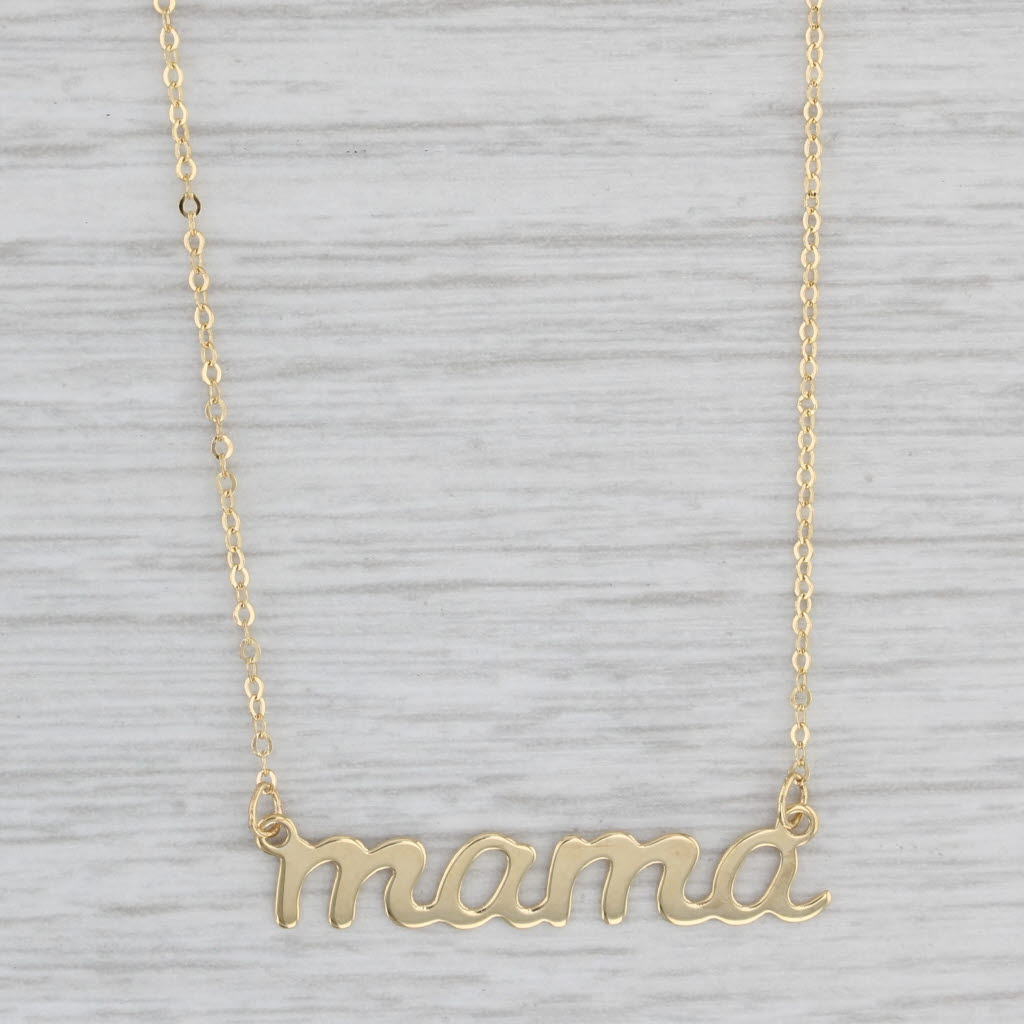 Light Gray New Mama Pendant Necklace 14k Yellow Gold 17"-18" Cable Chain