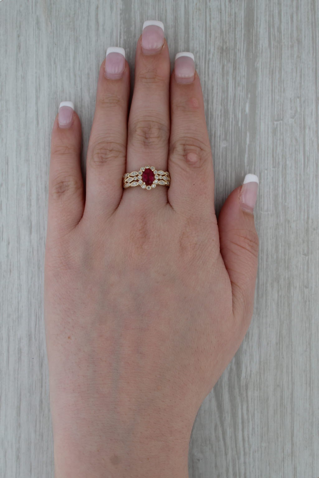 1ctw Pink Tourmaline Diamond Ring 10k Yellow Gold Size 9.25