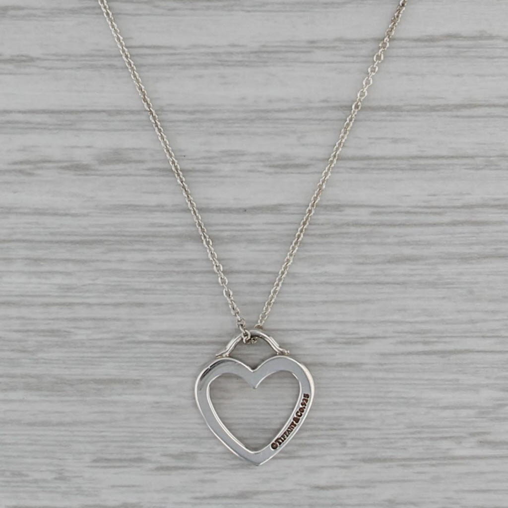 Tiffany & Co Open Heart Pendant Necklace Sterling Silver Cable Chain 15.75"
