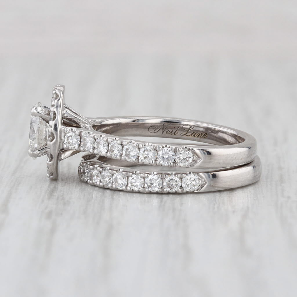 Neil Lane Diamond Halo Engagement Ring Wedding Band Bridal Set 14k White Gold