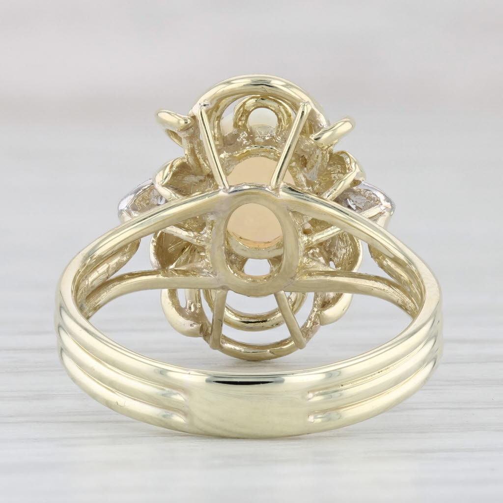 Light Gray Oval Opal Cabochon Diamond Ring 14k Yellow Gold Size 7