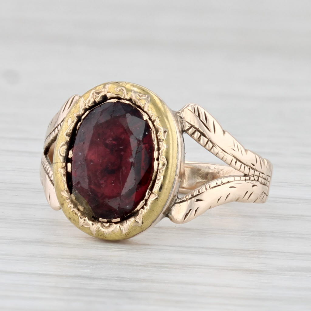 Light Gray Antique Victorian 1.35ct Garnet Ring Oval Solitaire Size 6