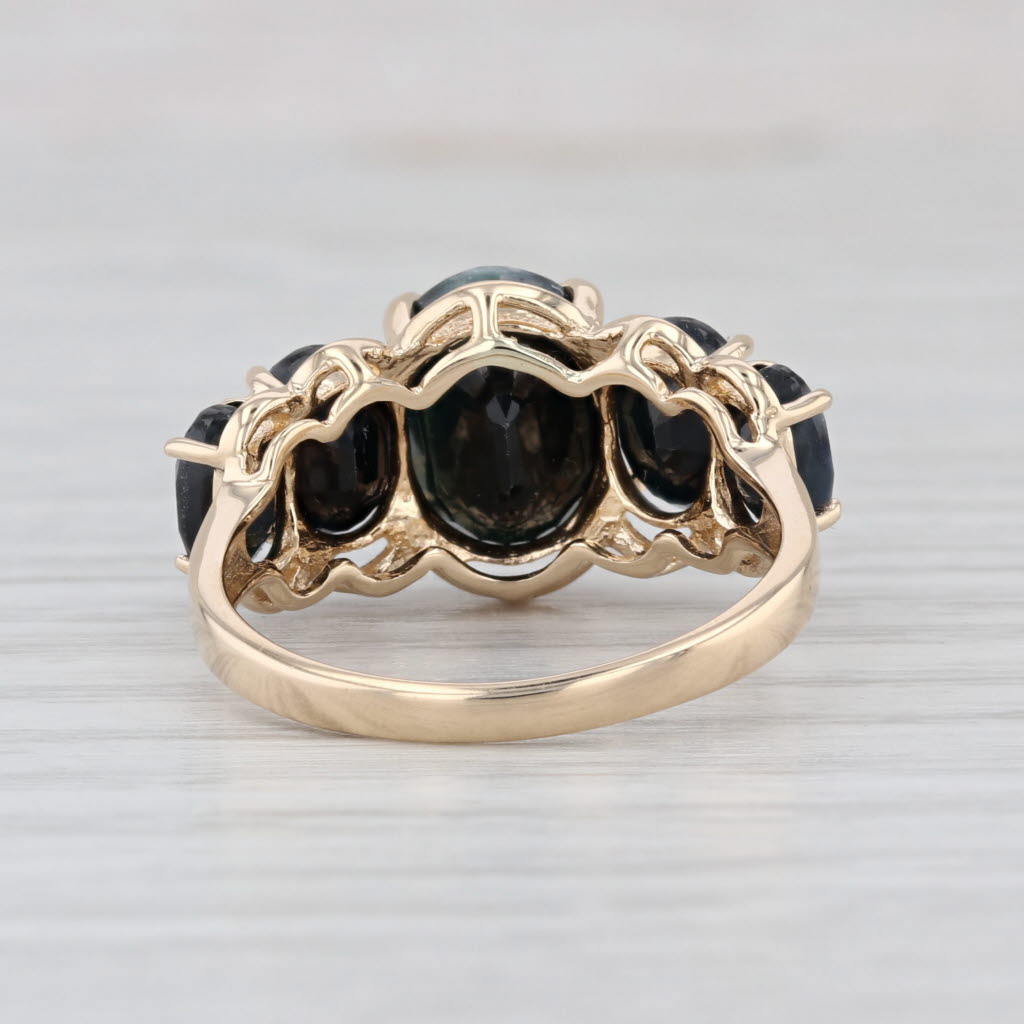 6.83ctw 5-Stone Black Sapphire Ring 10k Yellow Gold Size 8.25