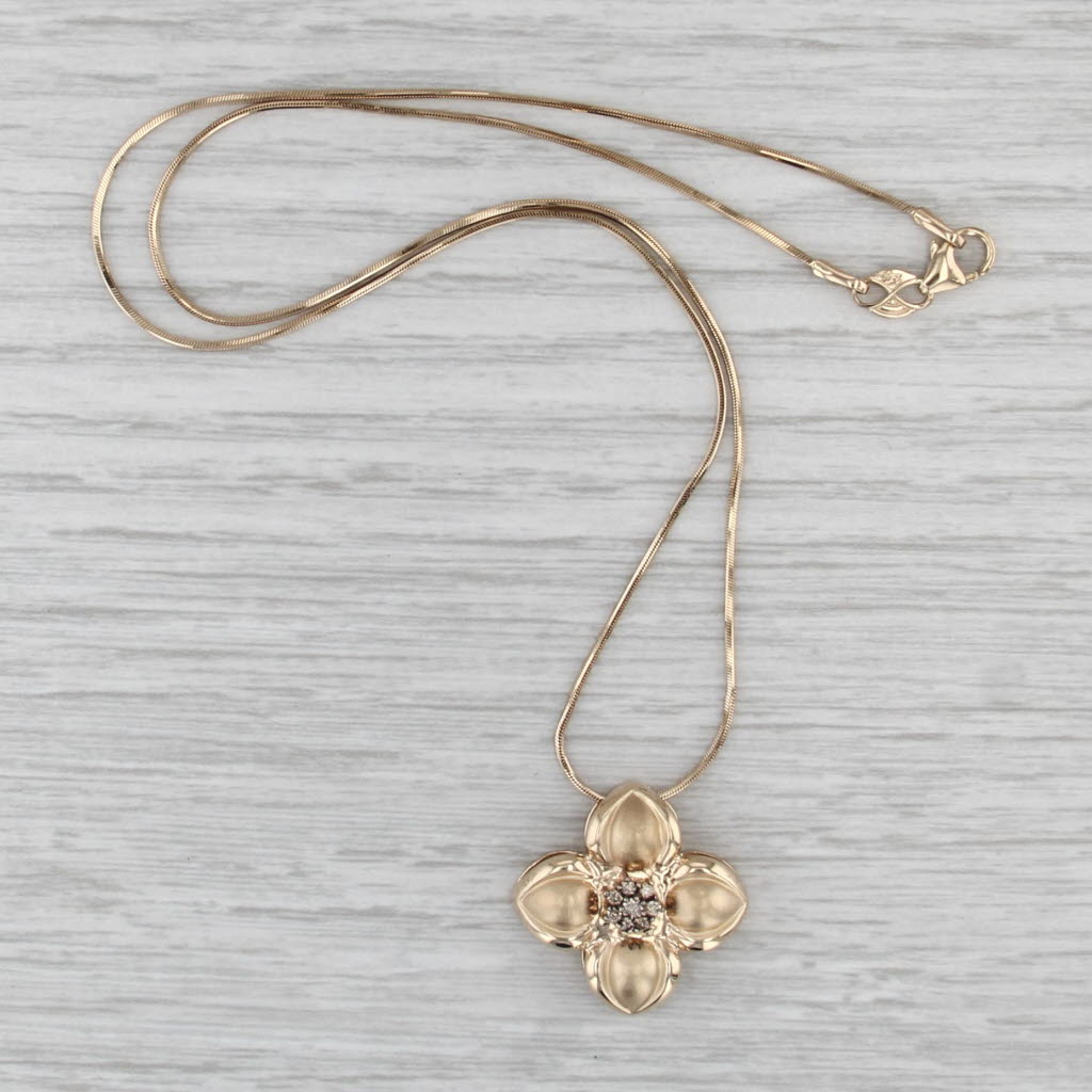 0.13ctw Diamond Cluster Flower Penedant Necklace 14k Gold 16" Box Chain