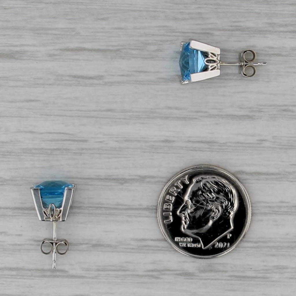 4ctw Square Blue Topaz Stud Earrings 14k White Gold Studs