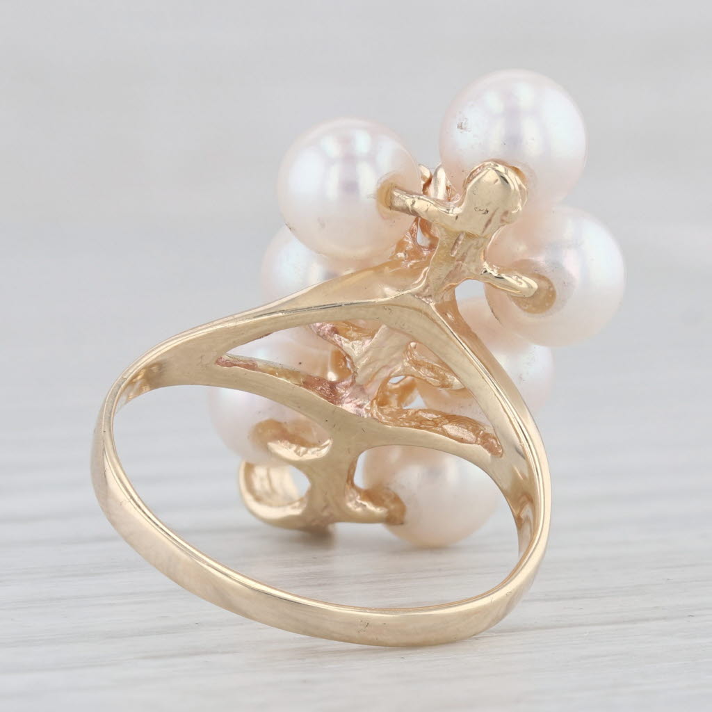 Light Gray Cultured Pearl Cluster Diamond Ring 10k Yellow Gold Size 8 Floral