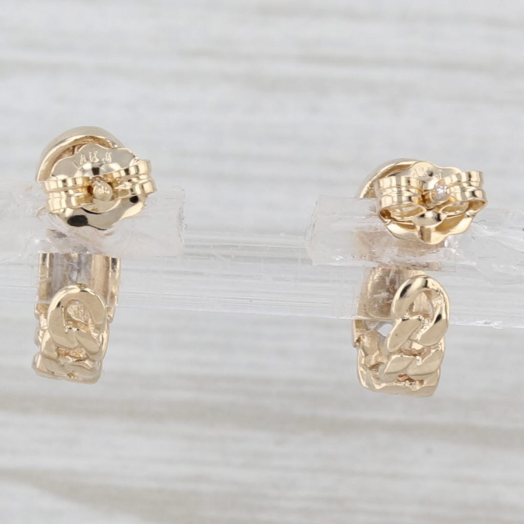 Light Gray Ruby Diamond J-Hook Earrings 14k Yellow Gold Small Studs