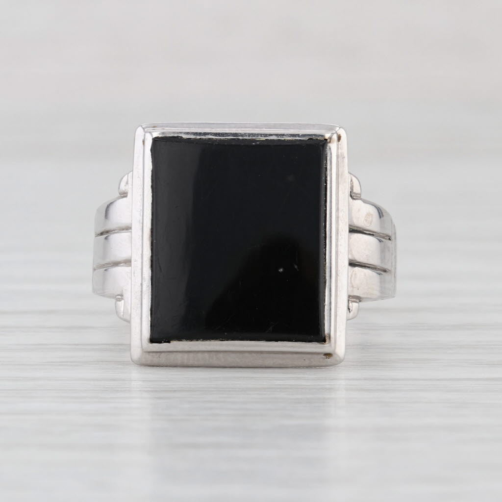 Onyx Signet Ring 10k White Gold Size 10 Vintage Men's