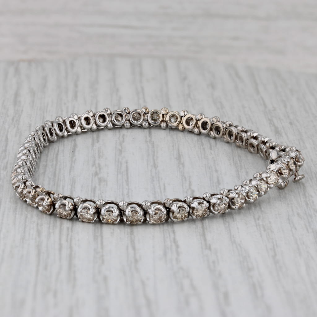Gray 4ctw Champagne Diamond Tennis Bracelet 14k White Gold 7.25" 5mm