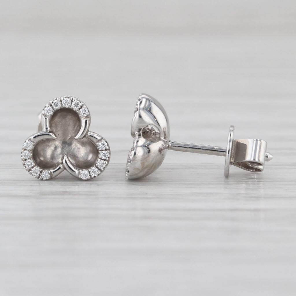 0.12ctw Diamond Clover Stud Earrings 14k White Gold 3 Petal Flower Studs
