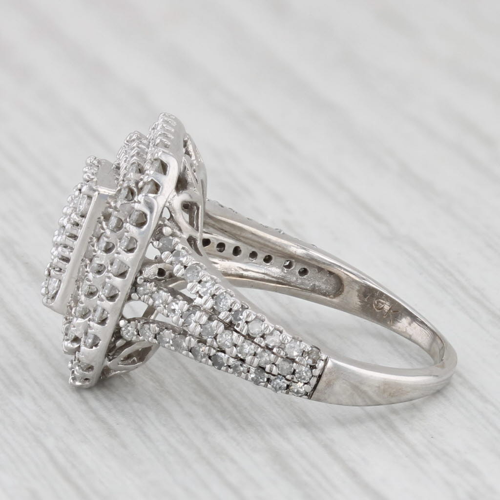 Light Gray 0.85ctw Diamond Cluster Halo Engagement Ring 10k White Gold Size 6