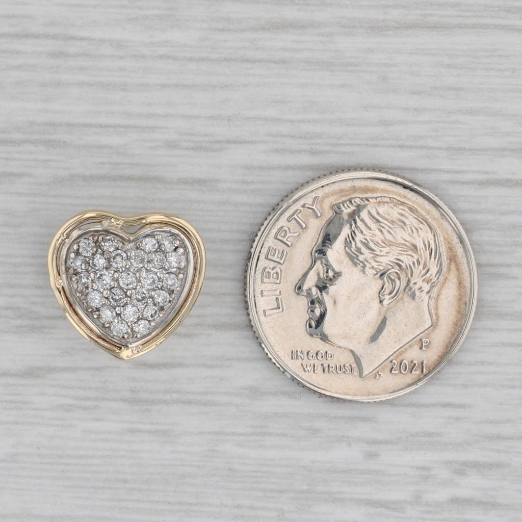 Gray 0.25ctw Pave Diamond Heart Pendant 14k Yellow White Gold Slide