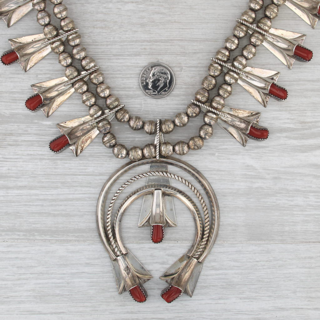 Yazzie Native American Squash Blossom Necklace Earrings Set Sterling Silver