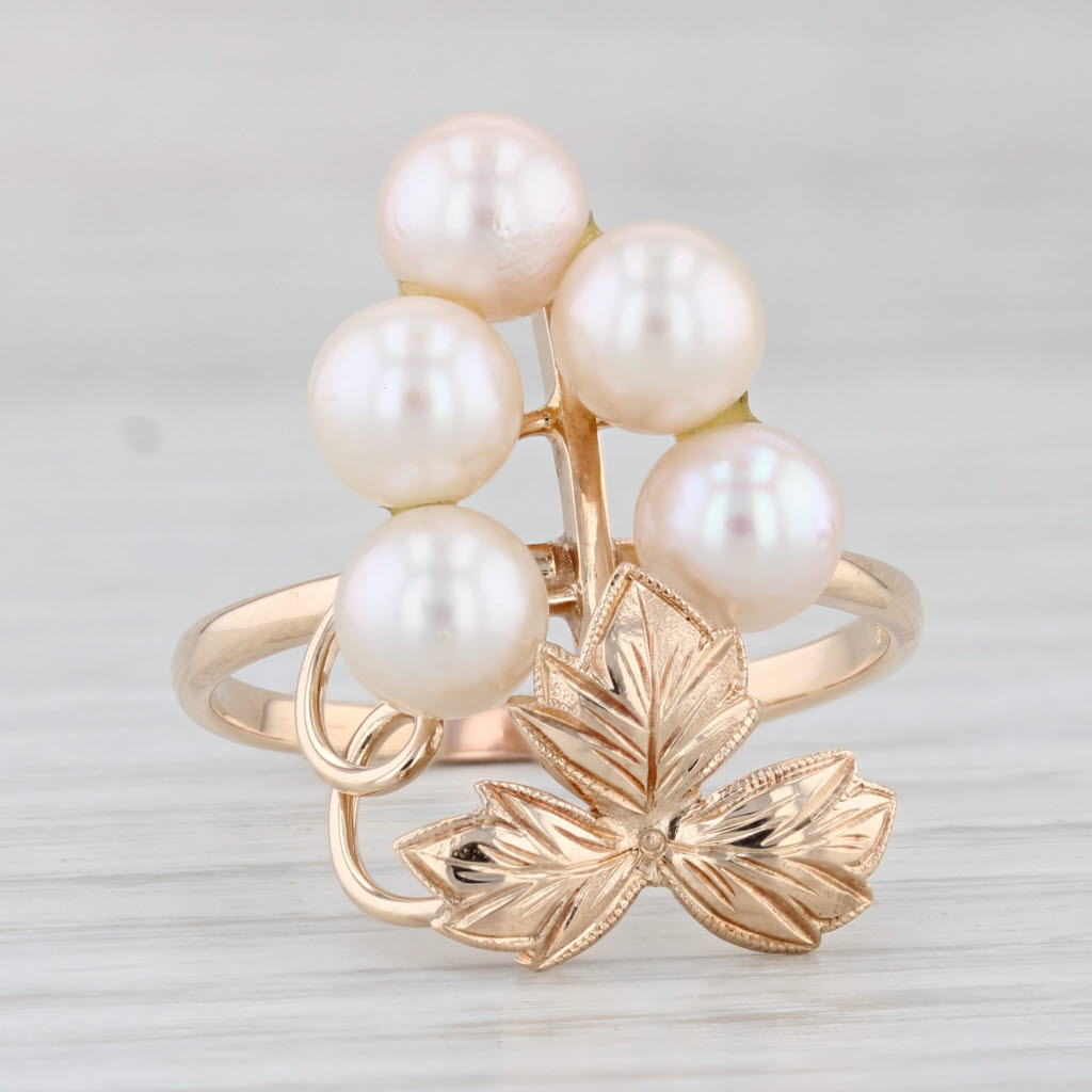 Light Gray Cultured Pearl Cluster Grape Bunch Ring 14k Yellow Gold Size 7.25