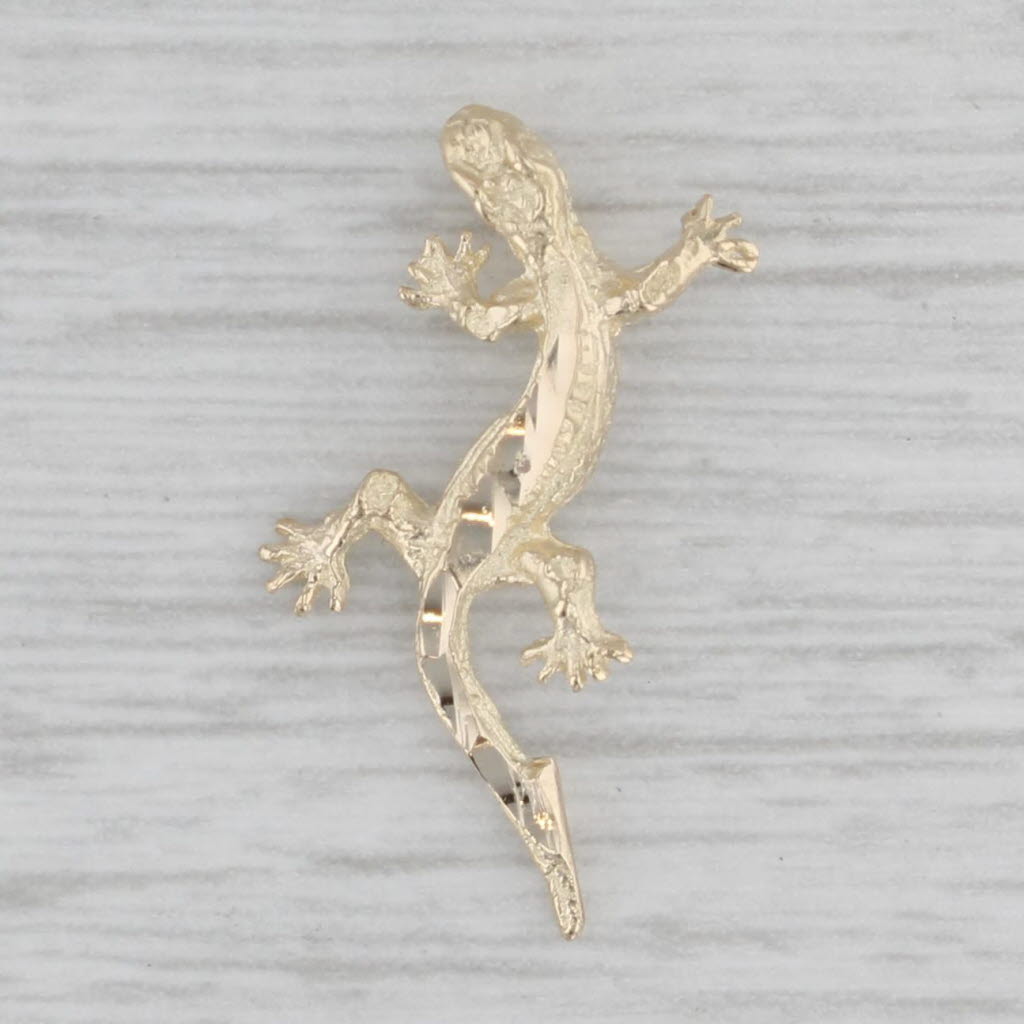 Gray Small Geko Charm 14k Yellow Gold Lizard Pendant