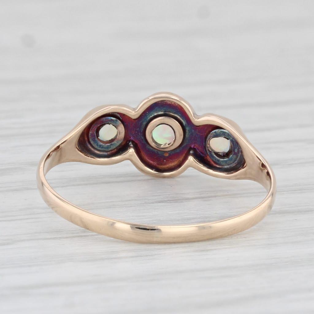 Light Gray Antique Opal Ring 10k Yellow Gold Size 6.5 3-Stone Cabochons
