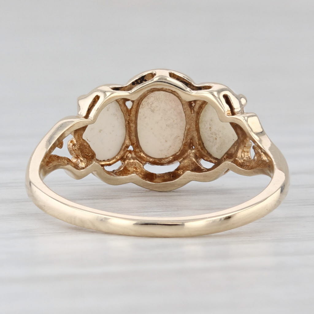 Light Gray 3-Stone Opal Ring 10k Yellow Gold Size 6.25 Oval Cabochons