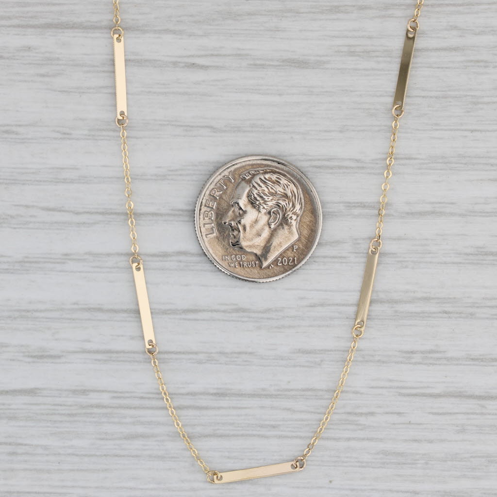 Gray New 18" Bar Station Cable Chain Necklace 14k Yellow Gold