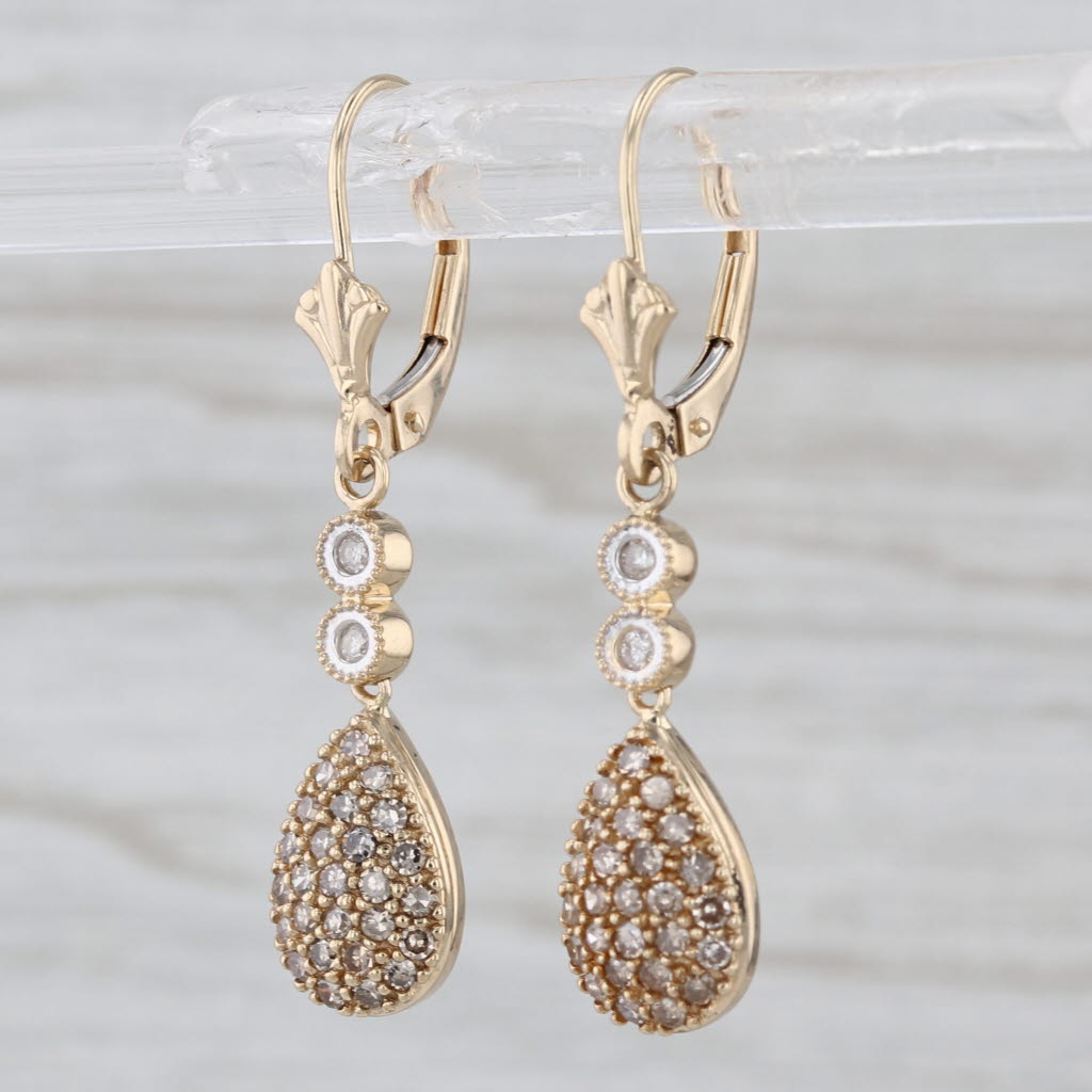 0.30ctw Diamond Teardrop Dangle Earrings 14k Yellow Gold Lever Backs