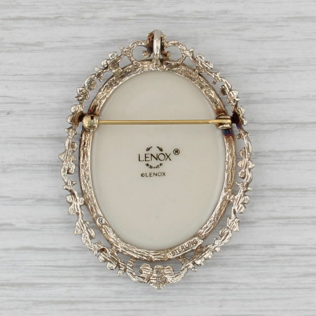 Lenox Molded Glass Cameo Brooch Pendant Sterling Silver Vintage