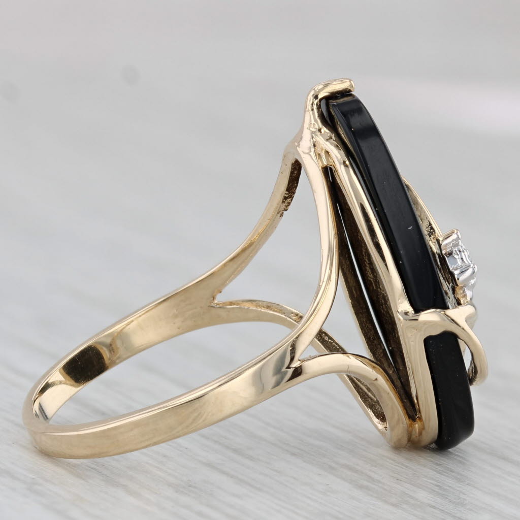 Gray Onyx Diamond Flower Ring 14k Yellow Gold Size 6.25