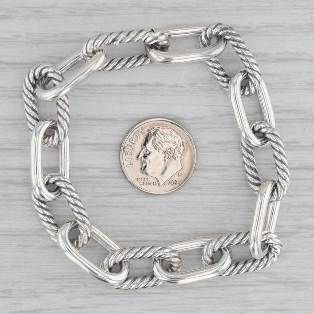 Gray David Yurman Cable Link Bracelet Sterling Silver 7" 11mm