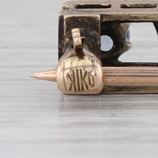 0.56ctw Blue Sapphire Seed Pearl Bar Pin 10k Yellow Gold Vintage Brooch