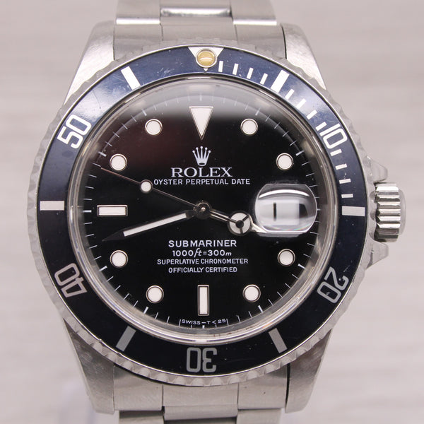 Gray Vintage 1991 Rolex Submariner 16610 Mens 40mm Steel Divers Watch w Box Hang Tag