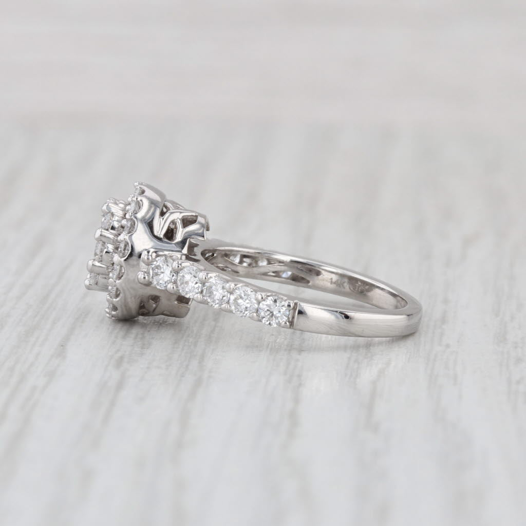 Vintage 1.28ctw Diamond Cluster Halo Engagement Ring 14k White Gold Size 7