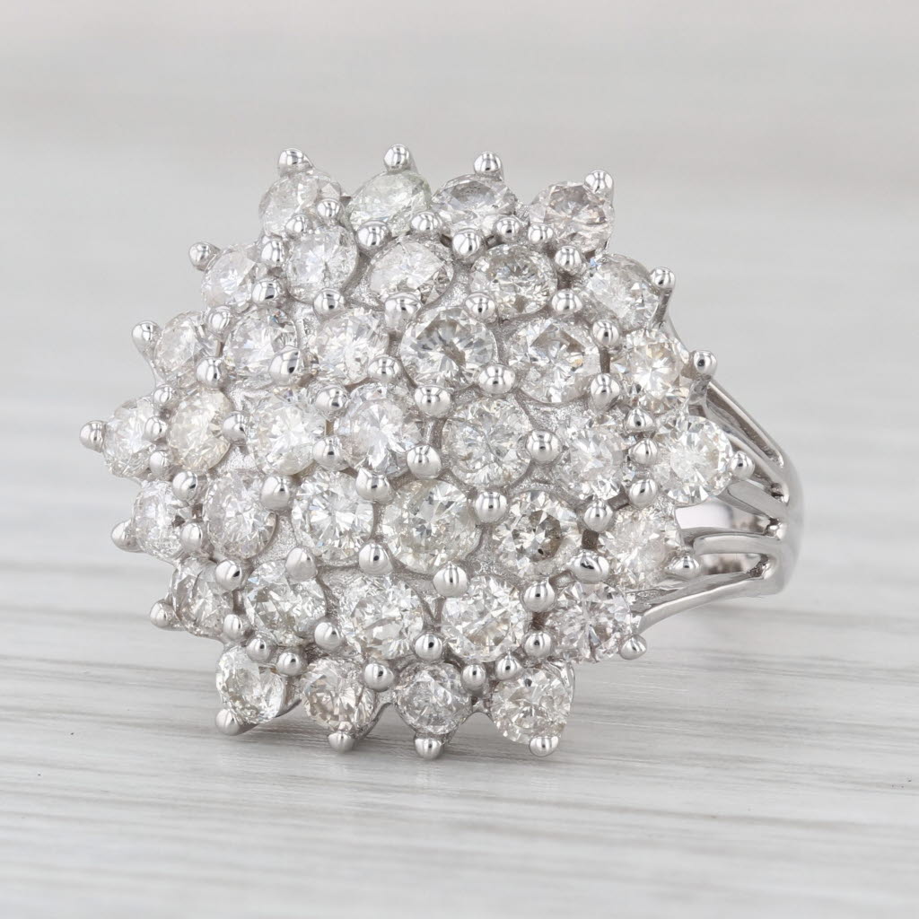 2.30ctw Diamond Cluster Ring 18k White Gold Cocktail Size 6.5 Vintage Estate