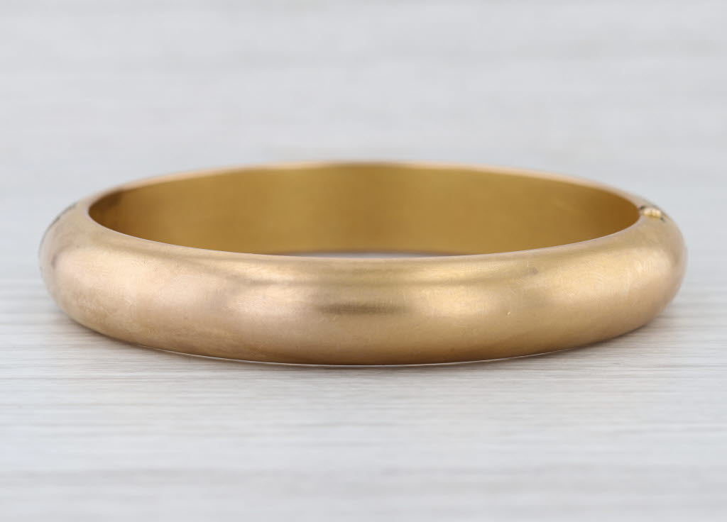 Antique Floral Engraved Bangle Bracelet Gold Filled 7" 11mm