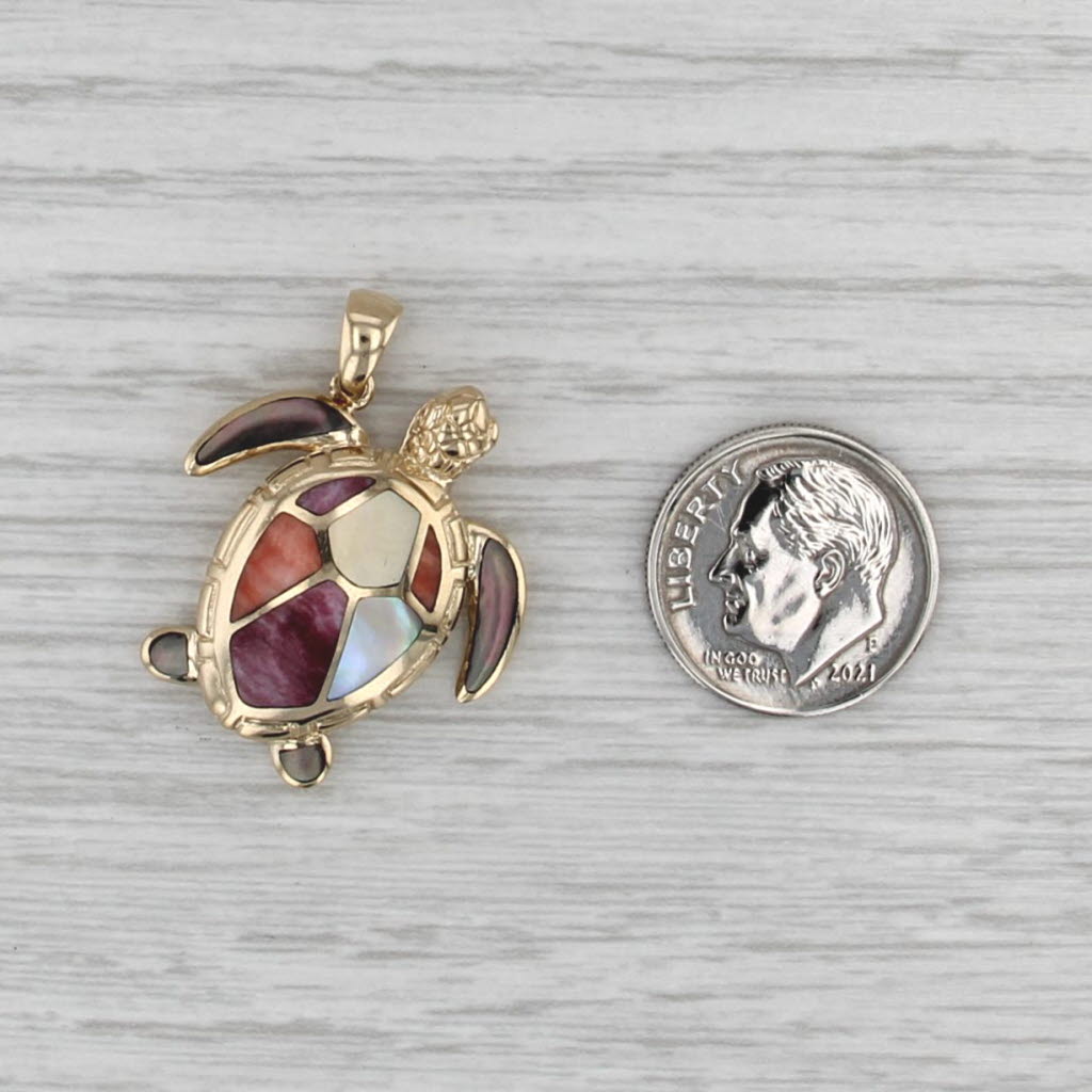 Na Hoku Sea Turtle Pendant Multicolor Shell Mosaic 14k Yellow Gold Nautical