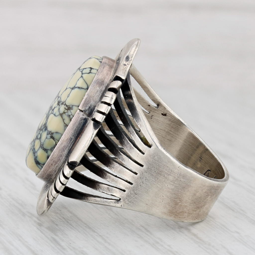 Light Gray Native American Howlite Resin Statement Ring Sterling Silver Gaby Spencer