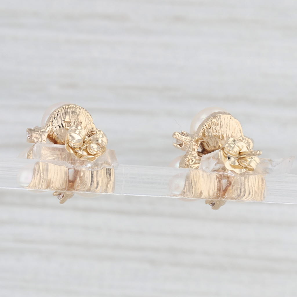 Light Gray Cultured Pearl Cubic Zirconia Cluster Stud Earrings 14k Yellow Gold