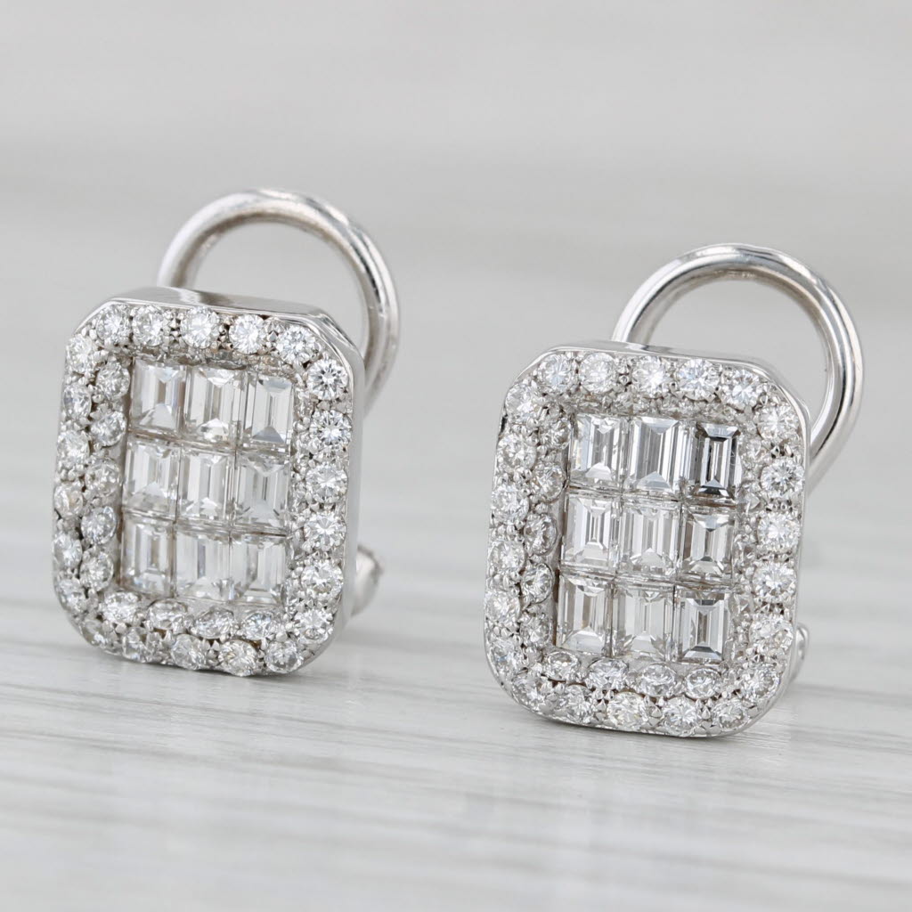 Gray 1.46ctw Diamond Halo Stud Earrings 18k White Gold Omega Backs