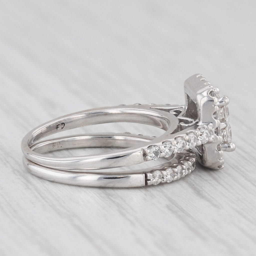 Light Gray 1.20ctw Princess Diamond Halo Engagement Ring Wedding Band Bridal 14k White Gold