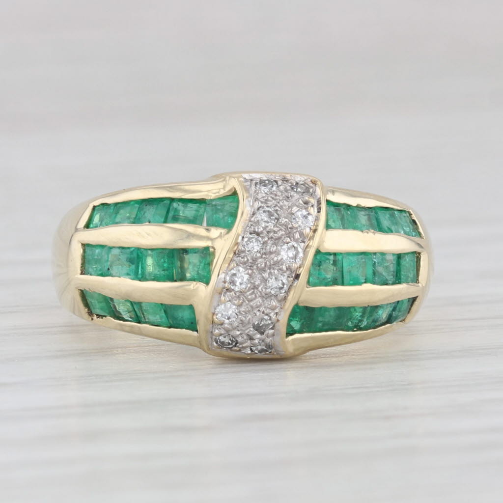Light Gray 1.08ctw Diamond Emerald Cross Over Ring 14k Yellow Gold Size 6.5