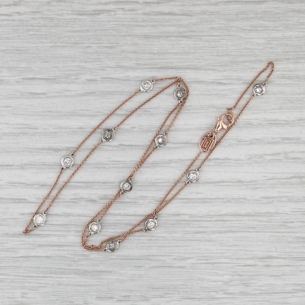 0.74ctw Diamonds by the Yard Station Necklace 14k Rose White Gold 19.5"