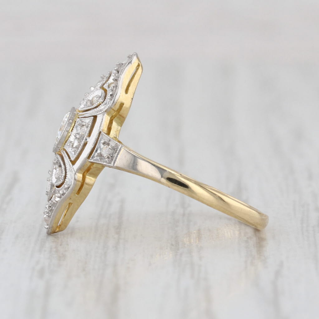 Vintage Art Deco 0.24ctw Diamond Ring 18k Yellow White Gold Size 5.25