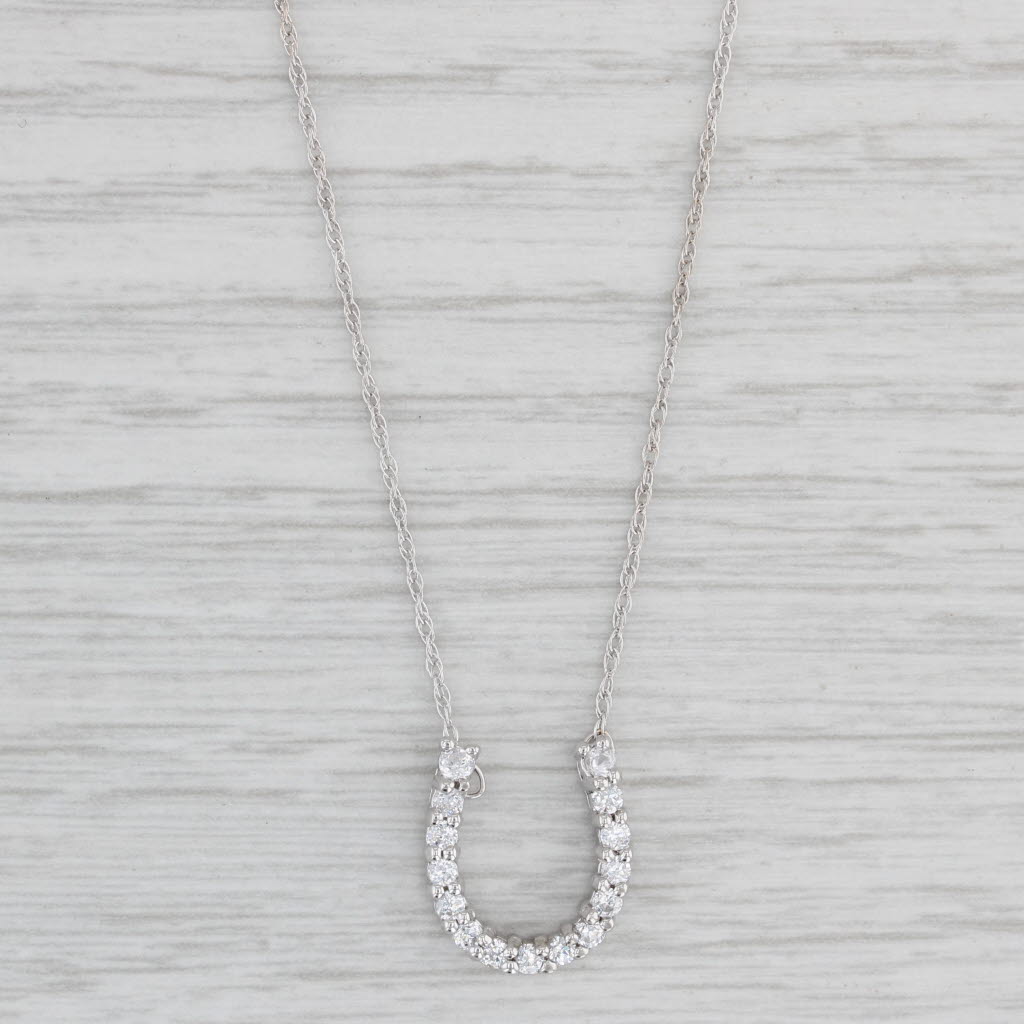 Light Gray 0.32ctw Cubic Zirconia Horseshoe Pendant Necklace 10k Gold 17.5" Rope Chain