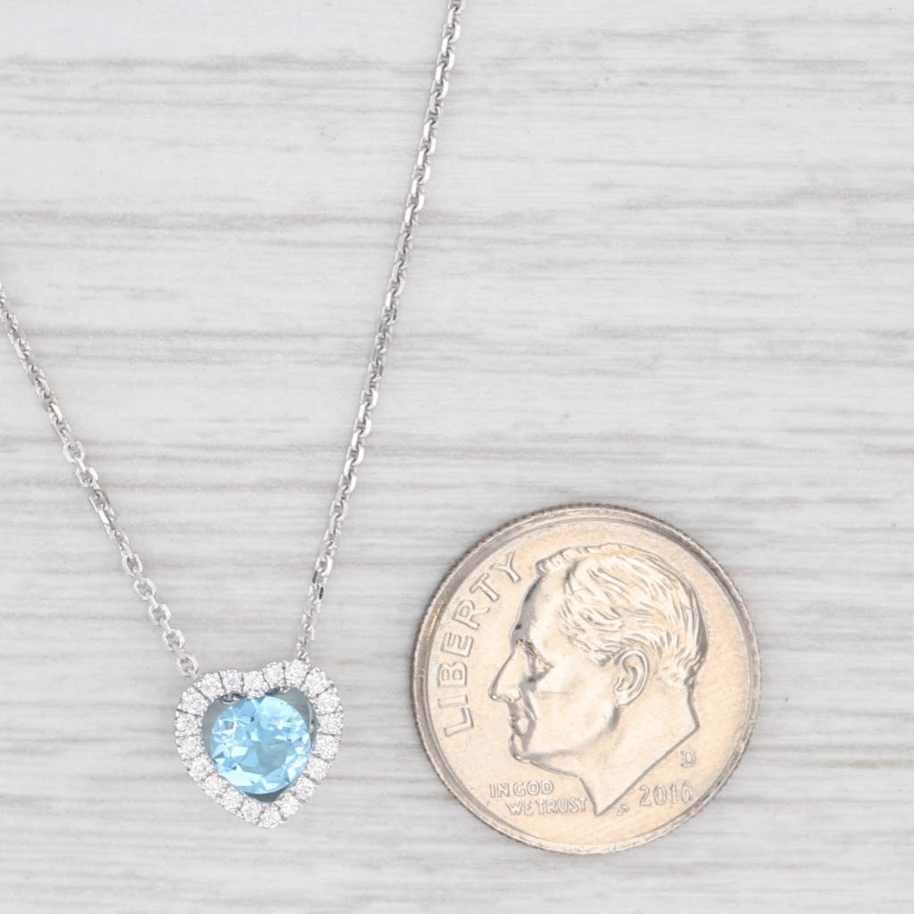 Light Gray 0.59ctw Blue Topaz Diamond Halo Pendant Necklace 14k White Gold 17" Cable Chain