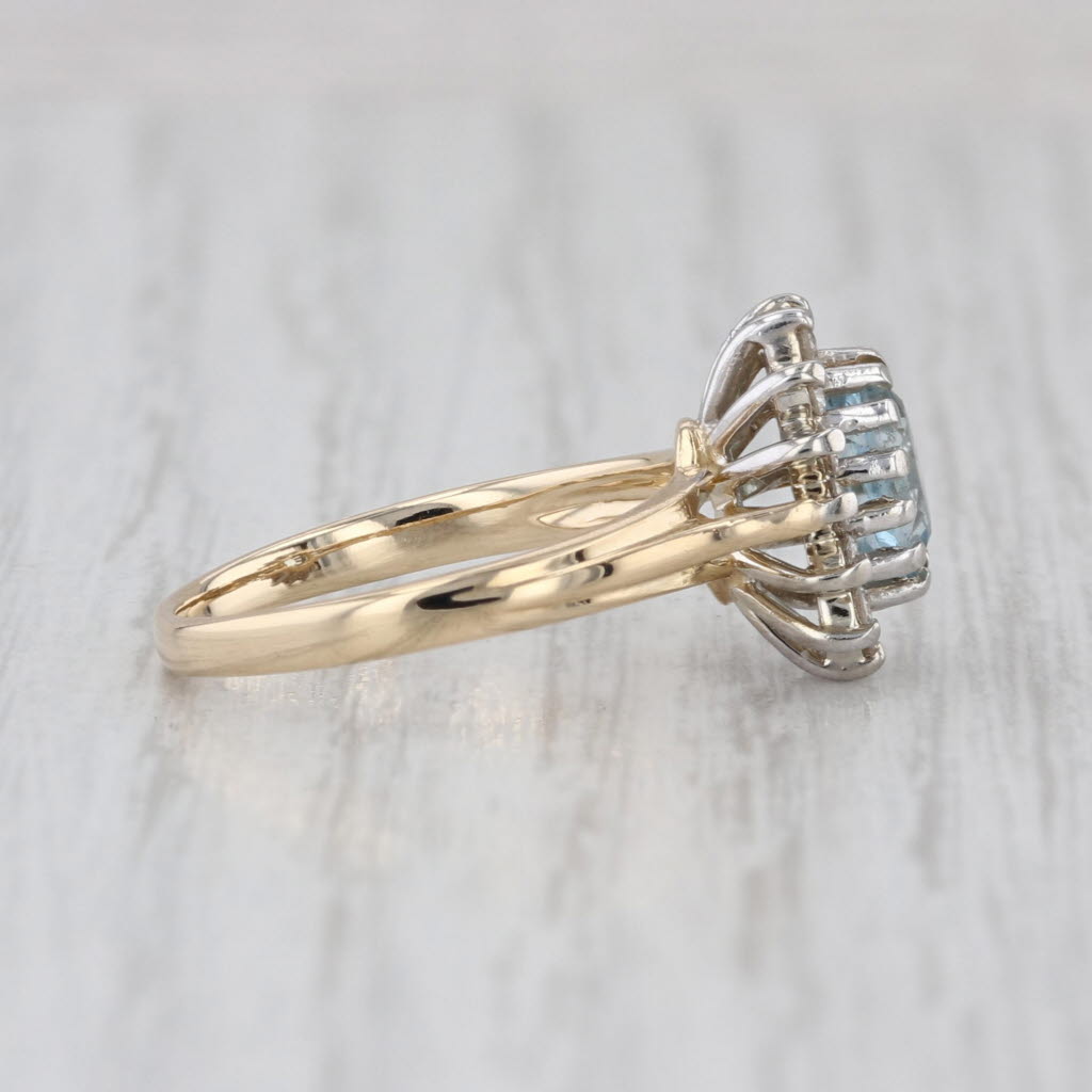 0.91ctw Oval Aquamarine Diamond Halo Ring 10k Yellow Gold Size 5.5 Engagement