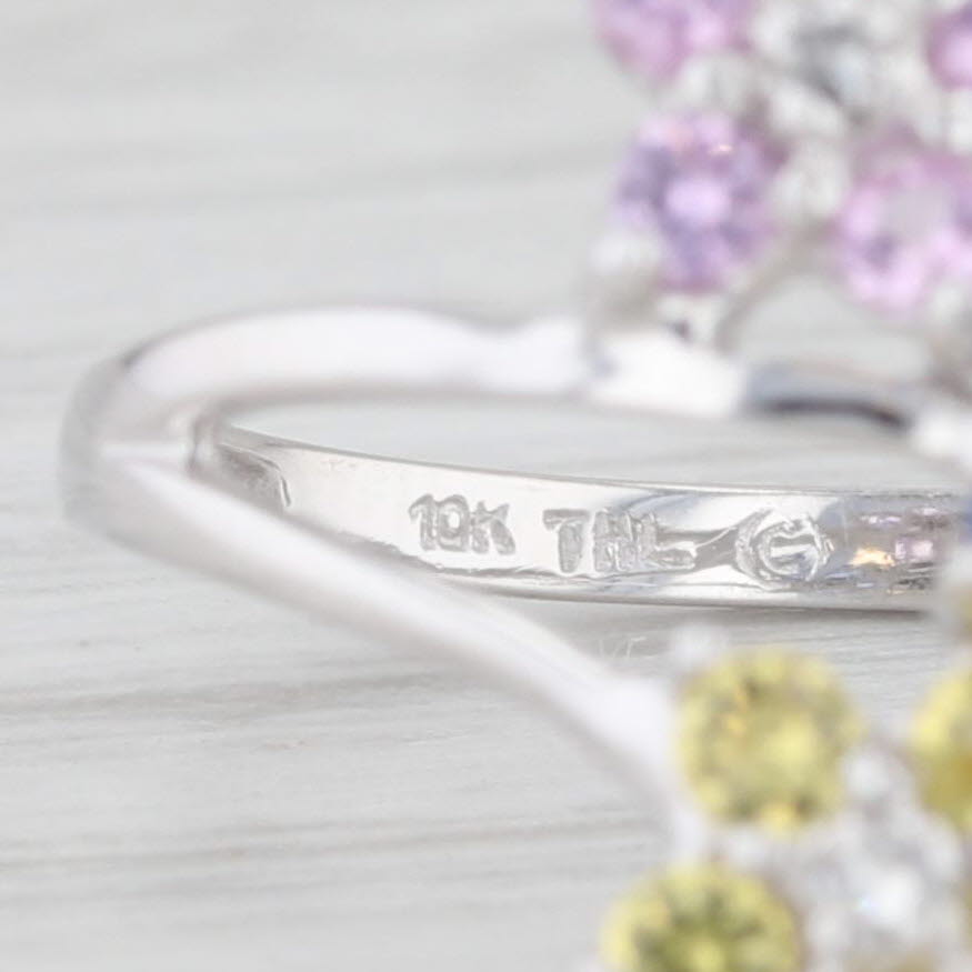 Light Gray 0.63ctw Blue Pink Yellow Sapphire Flowers Bypass Ring 10k White Gold Size 7.25
