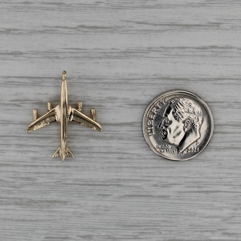 Small Airplane Charm 14k Yellow Gold 3D Pendant