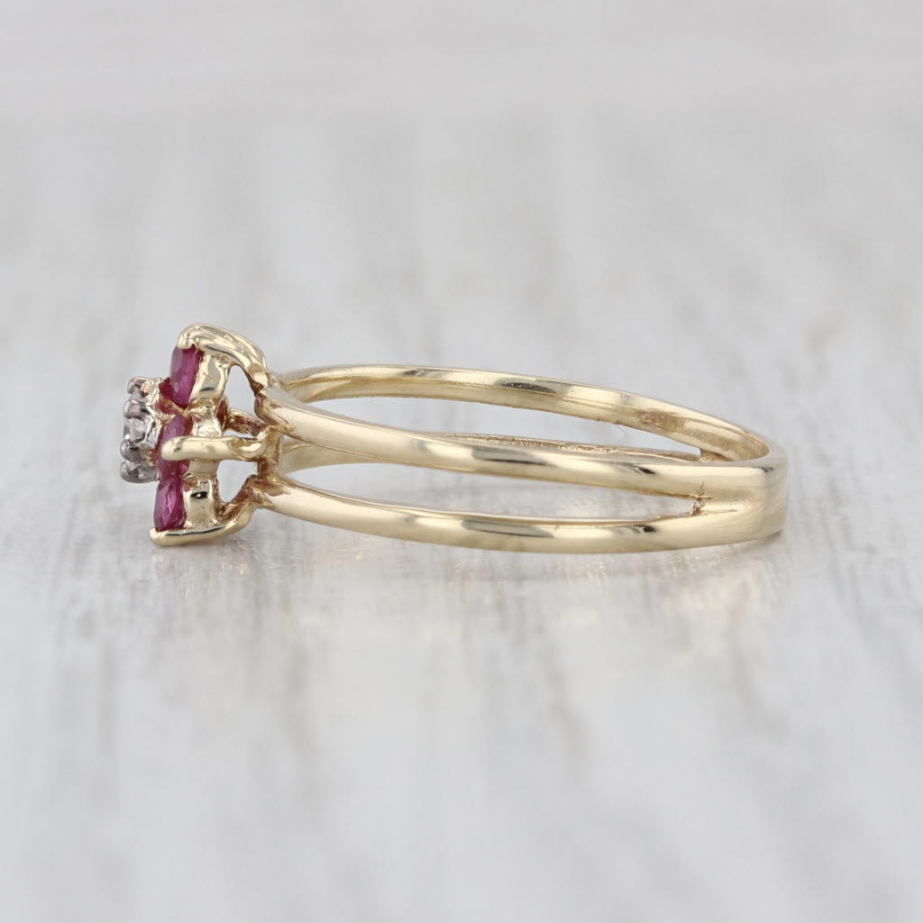 0.39ctw Ruby Diamond Flower Ring 14k Yellow Gold Size 5.75