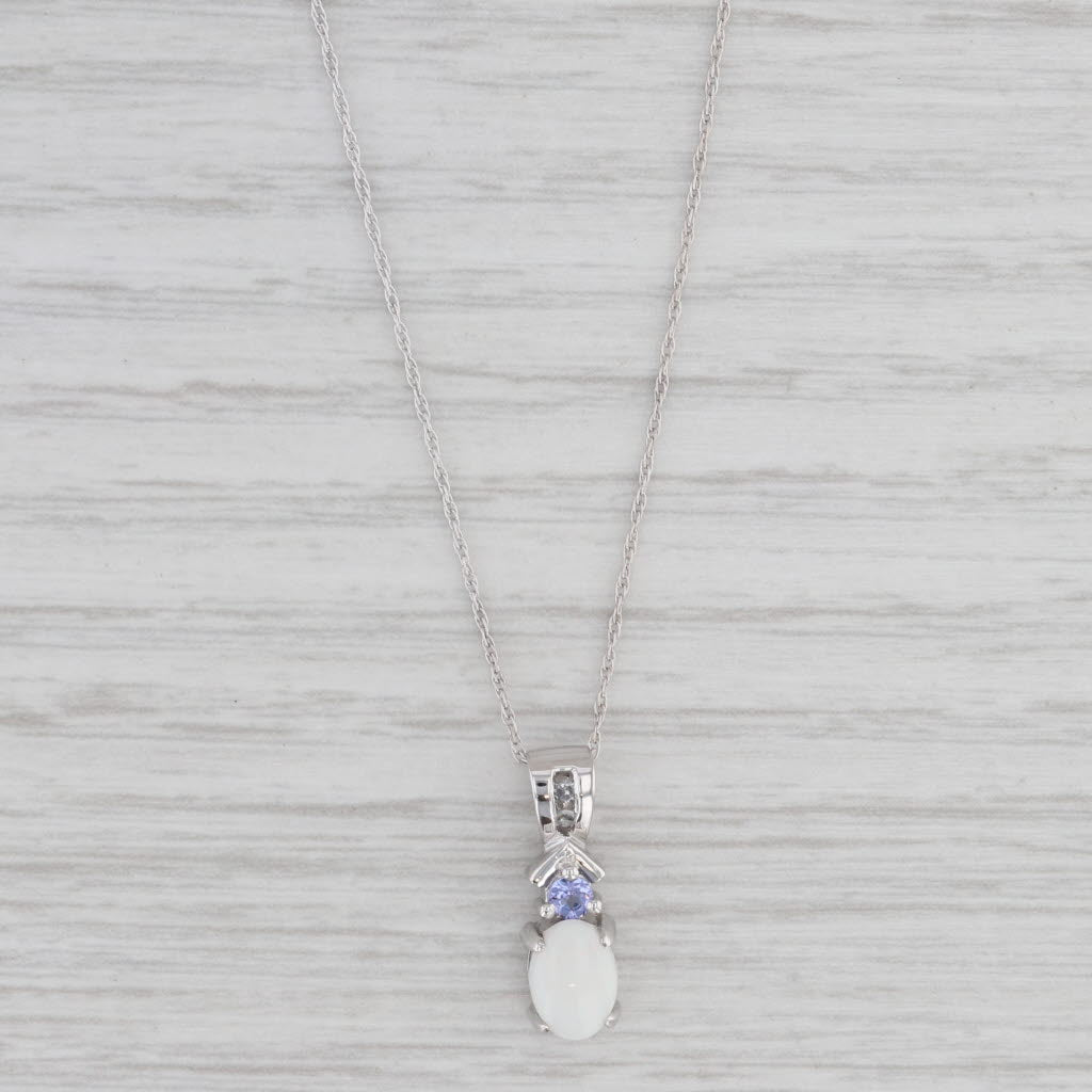 Light Gray Opal Tanzanite Pendant Necklace 14k White Gold 19.5" Rope Chain