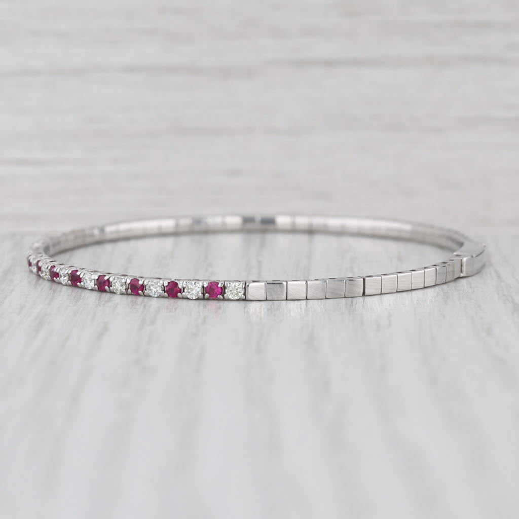 1.25ctw Diamond Ruby Flexible Bangle Tennis Bracelet 14k White Gold 6.75"
